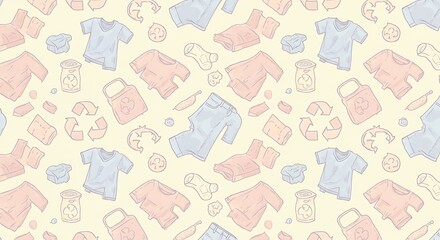 Seamless Pattern of Recycled Clothing and Packaging