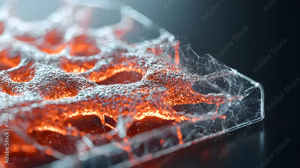 Fototapete abstract rendering of glowing organic structures enclosed in a transparent frame. suggests advanced 