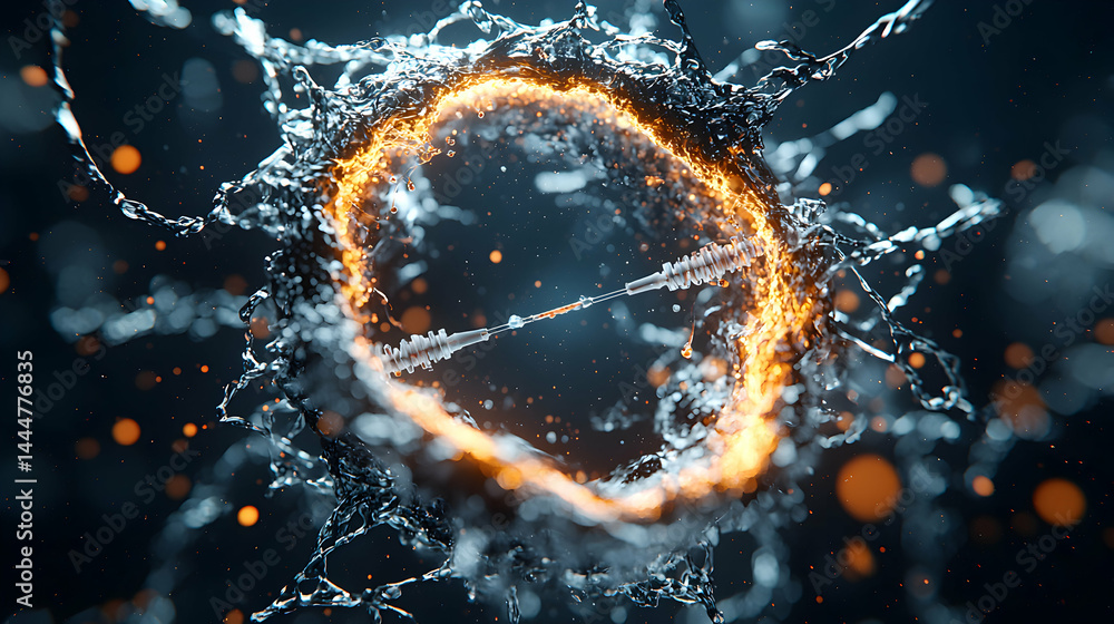 Poster abstract artwork depicting a fiery portal emerging from water. it's perfect for sci-fi posters or vi