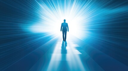 Man Walking Towards Bright Future with Hope, and Light.