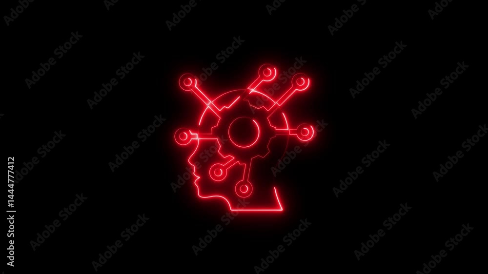 Poster glowing red neon ai brain network on black background abstract technology concept