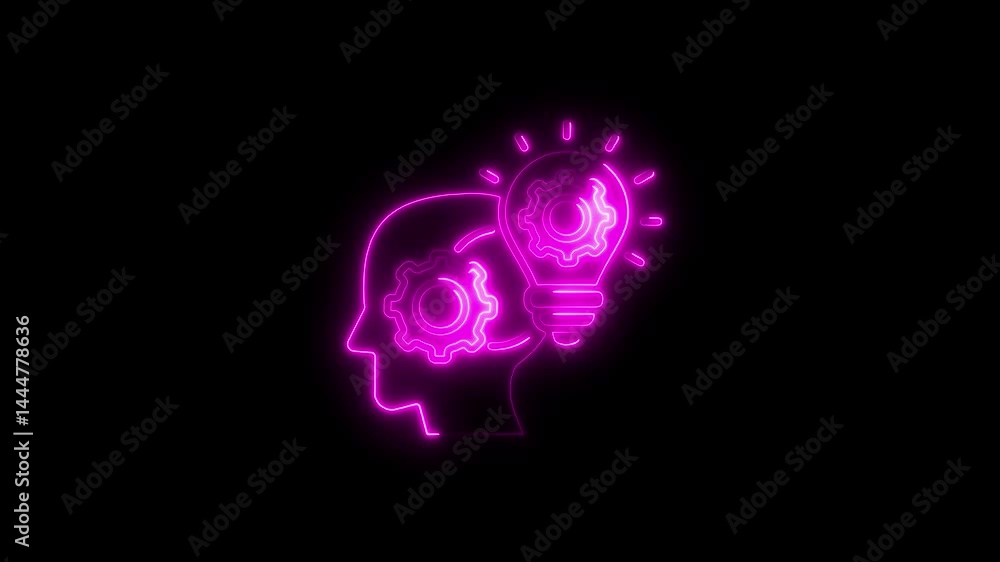 Poster neon brainstorming idea generation innovation and artificial intelligence concept
