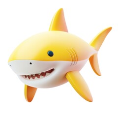 Cute yellow shark, smiling and swimming.