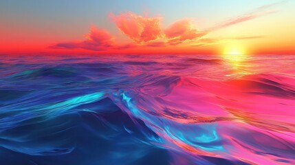 Radiant Ocean Vista: A Spectacular Sunset over Vibrant Waterscape