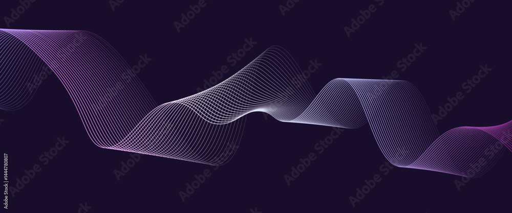 Poster abstract glowing wave lines on dark blue background. dynamic wave pattern. modern flowing wavy lines