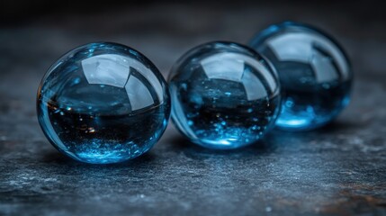 Three vibrant blue orbs