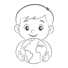 minimal black drawing Child holding Earth