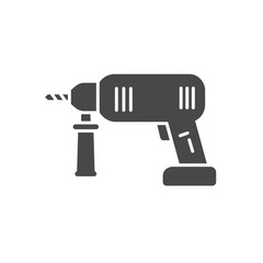 Drill Silhouette Icon: Clean graphic of a drill icon with a sharp point, projecting functionality and precision, rendered in a minimalist style.