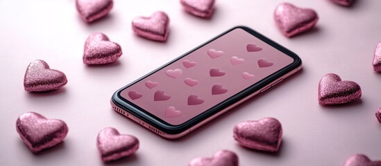Pink hearts & phone display