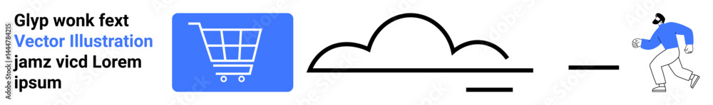 Poster shopping cart representing e-commerce, cloud for storage, and person symbolizing dynamic user activi