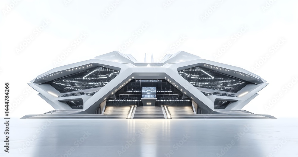 Aufkleber futuristic architectural structure with intricate design, displayed against a plain background.