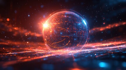 Obraz premium Abstract Orb Network Connection in a Space-Like Environment, Digital Rendering