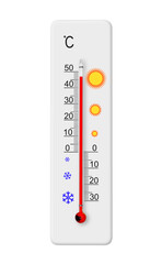 Celsius scale thermometer isolated on transparent background. Ambient temperature plus 47 degrees