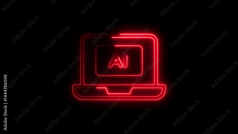 Aufkleber artificial intelligence on laptop computer glowing red neon light animation background