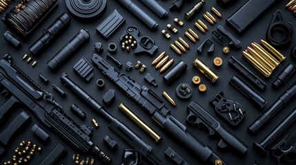 Black and Gold Firearms Collection: An Array of Weapons and Ammunition