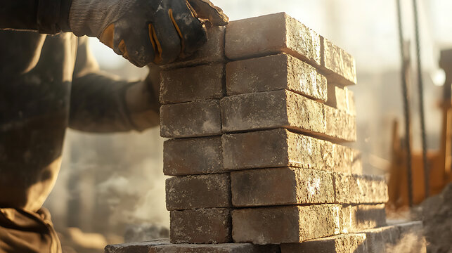 Construction Worker Stacking Bricks