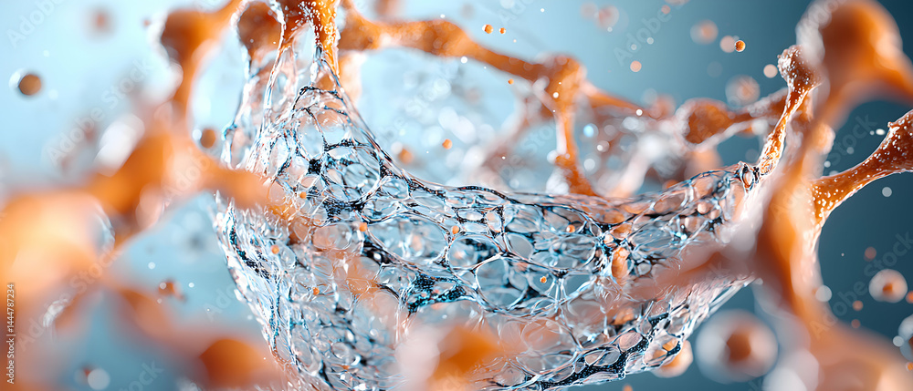 Poster abstract artwork featuring cellular structures and fluid dynamics. suitable for scientific publicati