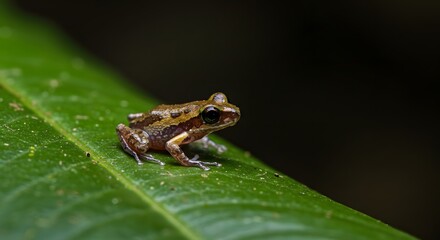 Fototapeta premium Small Frog on Green Leaf