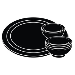 Tablespoon,Table knife,Fork And Plate Dinner Set Vector Illustration, Cutlery, Plate, Plate with cutlery and long shadows, Place Setting Silhouette.