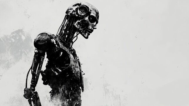 PostApocalyptic Robot Grey Scale Despair.