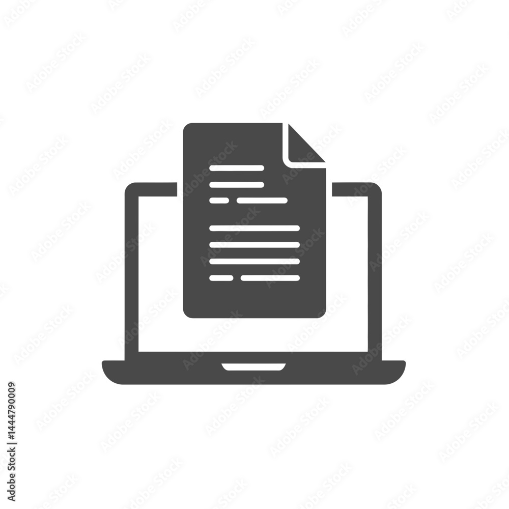 Poster digital document interface: a simple yet elegant black and white silhouette of a laptop displaying a