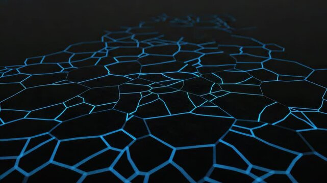 A stone path whose seams are illuminated with a pulsating blue light