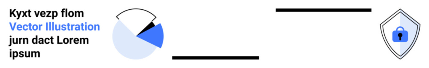 Pie chart representing data, shield with lock symbolizing security, analytics, monitoring, privacy, protection, cybersecurity, and online safety. Ideal for tech themes business data visualization