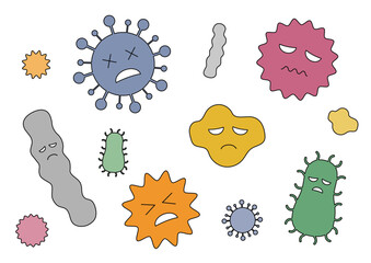 元気な色々なバイ菌のイメージイラスト_主線あり
