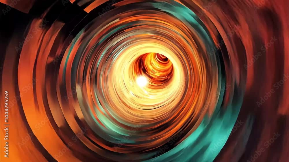 Poster digital tunnel illuminated with vibrant colors and patterns swirling toward a bright center, digital