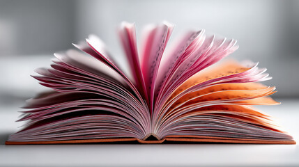 Fototapeta premium Unveiling Wisdom: An open book revealing layers of colorful pages, symbolizes the vast expanse of knowledge, creativity, and stories within.