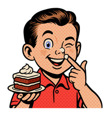 Happy Birthday Boy with Cake in Pop Art Style