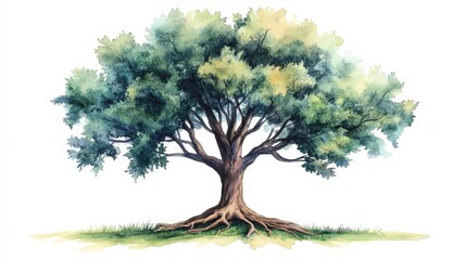 Watercolor Illustration of Tree with Roots