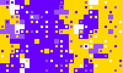Abstract digital art featuring vibrant yellow and purple pixelated squares.  A dynamic, modern design perfect for tech, website backgrounds, or presentations.
