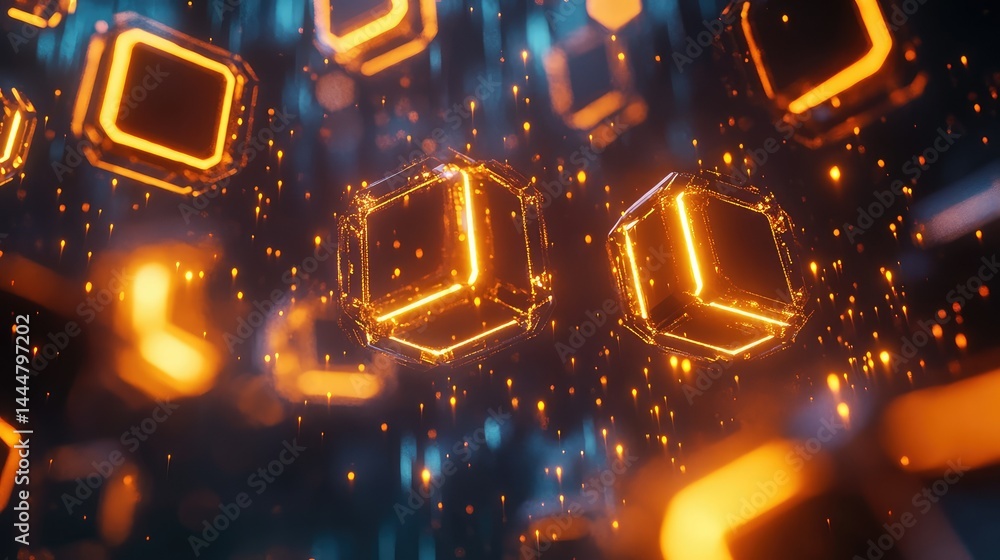 Aufkleber abstract glowing cubes with shimmering particles creating a mesmerizing digital background that repr