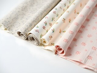 Fabric rolls with elegant patterns for home decor interior design enthusiasts. Soft textiles in neutral tones perfect for modern living spaces and DIY projects.