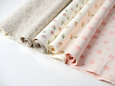 Fabric rolls with elegant patterns for home decor interior design enthusiasts. Soft textiles in neutral tones perfect for modern living spaces and DIY projects.