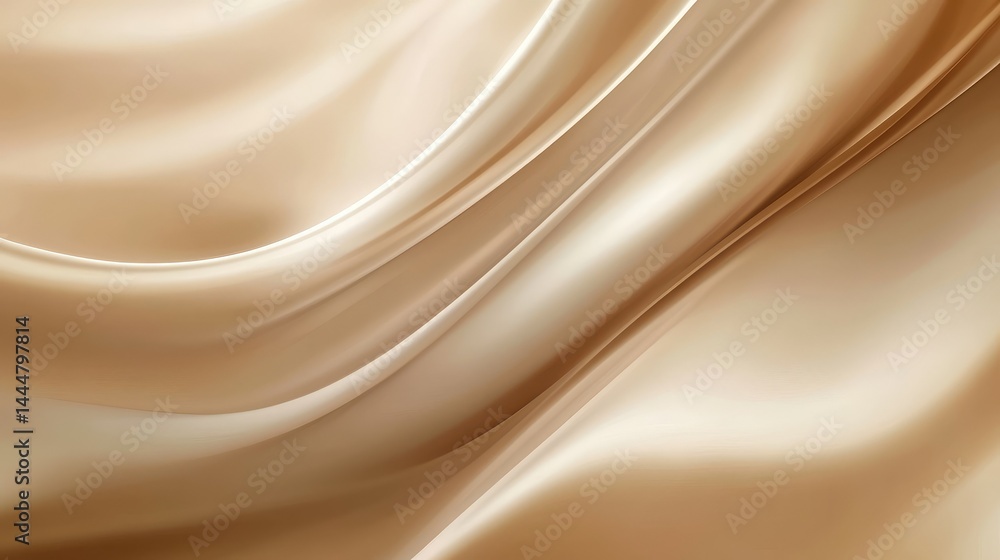 Poster elegant and smooth satin fabric texture in warm beige color with soft drapes and gentle waves creati