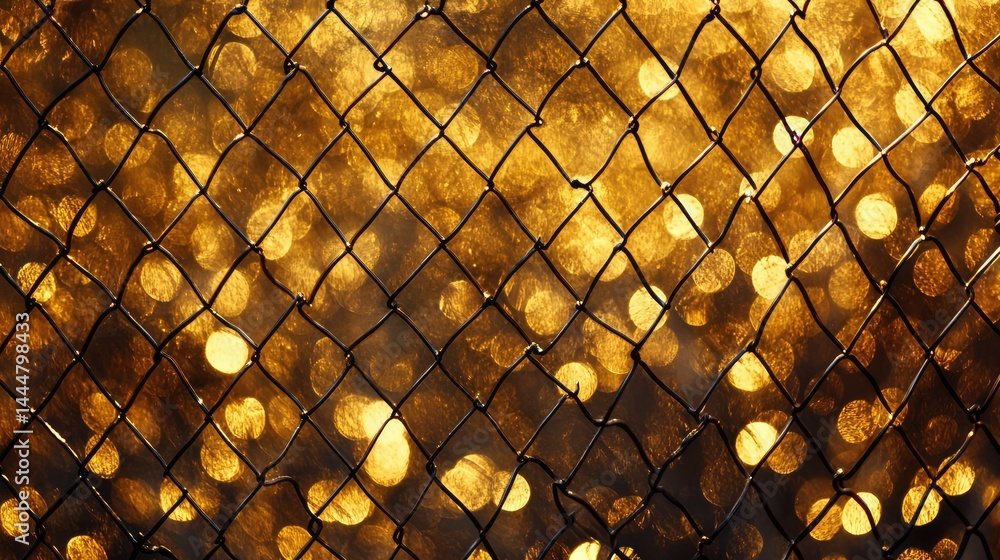 Poster abstract background with bokeh lights glowing through a chain link fence, creating a unique urban vi