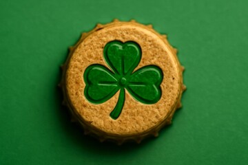 st patricks day background, beer cap with the Irish symbol on a green background
