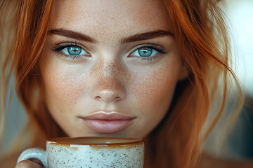 Woman holding coffee cup portrait