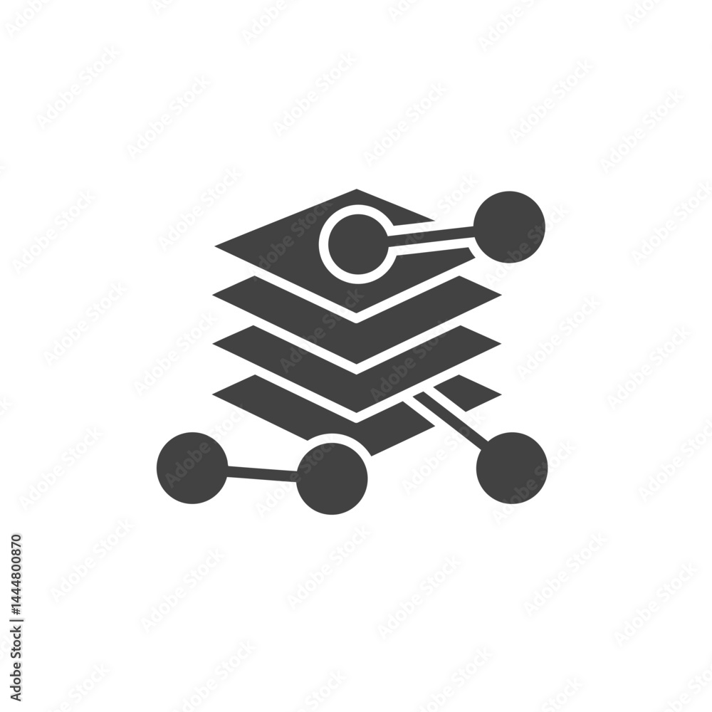 Poster layered data: abstract graphic of layered data, nodes, connection, showing interconnected layers and
