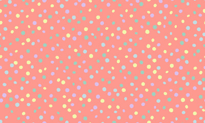 Joyful pastel confetti scattered on a coral background.  Perfect for festive designs, branding, or cheerful patterns.  This playful, seamless texture evokes feelings of celebration and happiness.