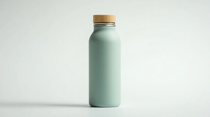 Sage green reusable water bottle with bamboo lid.