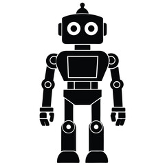 robot silhouette vector illustration with white background, robot silhouette icon, Two retro-style robot illustrations with square heads and mechanical limbs, black and white vector graphics, Robot.
