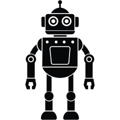 robot silhouette vector illustration with white background, robot silhouette icon, Two retro-style robot illustrations with square heads and mechanical limbs, black and white vector graphics, Robot.