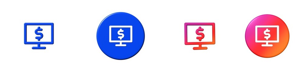 monitor ecommerce set 3D icon