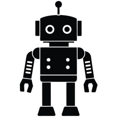 robot silhouette vector illustration with white background, robot silhouette icon, Two retro-style robot illustrations with square heads and mechanical limbs, black and white vector graphics, Robot.