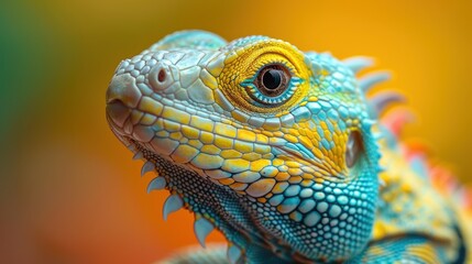 Obraz premium Vibrant close-up showcasing detailed texture and color of an iguana face