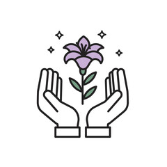 Obraz premium Hands holding a flower icon in a minimalist style 