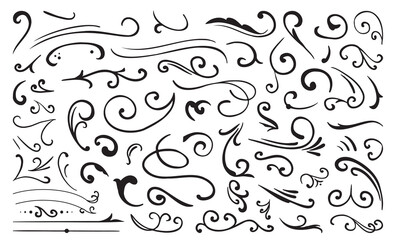 Elegant Hand Drawn Swirl and Flourish line. A bundle of 61 hand drawn swirl and flourish ornaments featuring elegant calligraphy and decorative lines. Ideal for wedding design and classic typography